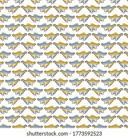 Seamless background Plesiosaurus dinosaur gender neutral baby pattern. Simple whimsical minimal earthy 2 tone color. Kids nursery wallpaper or boho cartoon animal fashion all over print.