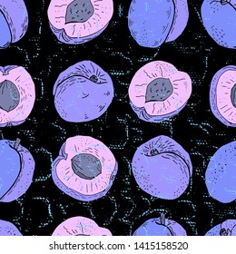 Seamless background with plum. Endless texture for season design.Vector. Print for bed linens, fabric, textiles, wallpaper, greeting cards, wrapping paper,gift box
