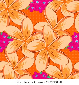Seamless background with plumeria flowers. Vector illustration good for the interior design, printing, web and textile design.