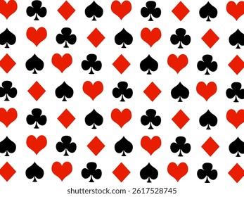 Seamless background of poker suits, playing card pattern. Vector illustration.