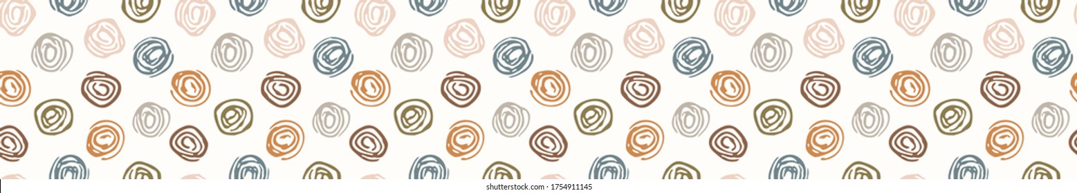 
Seamless background polka dot banner. Gender neutral baby pattern. Simple whimsical minimal earthy 2 tone color. Kids nursery dotty border or boho fashion tribbon trim