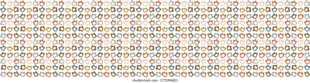 Seamless background polka dot banner. Gender neutral baby pattern. Simple whimsical minimal earthy calm color. Kids nursery circle border or boho fashion tribbon trim