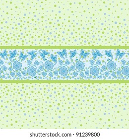 Seamless background with polka dots, with butterflies and flowers