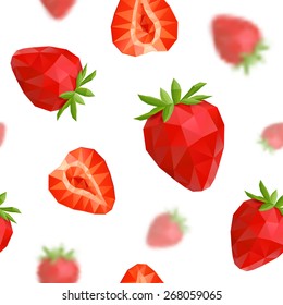 Seamless background with polygonal strawberry. Vector illustration