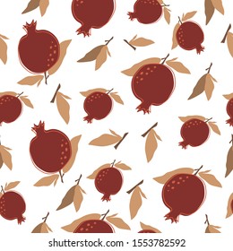 Seamless background with pomegranates and leaves. Vector illustration, background, home decor, poster. background with pomegranates for printing on clothes, bags.