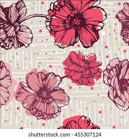 Seamless background with poppies, hand drawn illustration