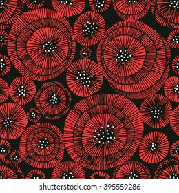 Seamless background with poppy flowers. Hand drawing doodles.
