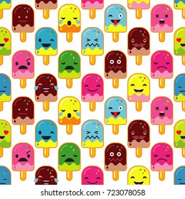 Seamless background with Popsicle emotions. Vector illustration. Textile rapport.