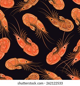 Seamless background with the prepared shrimps. Vector illustration.
