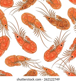 Seamless background with the prepared shrimps. Vector illustration.