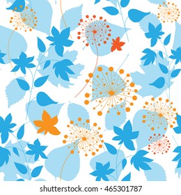 Seamless background with a pretty leaves and dandelions