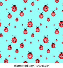 Seamless background with pretty watercolor ladybugs. Vector illustration.
