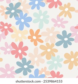 Fondo sin fisuras con el patrón floral infantil primitivo. Simple lindo Grande pastel boho flores. Fondo de pantalla del bebé, impresión para el Anuncio, postal, embalaje, textil