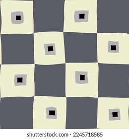 Seamless background with primitive childish geometric pattern. Simple cute squares in boho style. Children's wallpaper for a children's room, print for a banner, postcard, packaging, textile