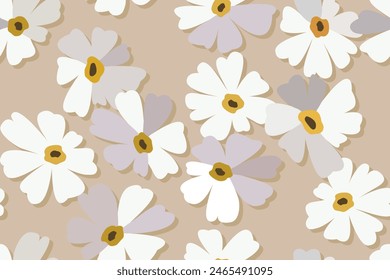 Seamless background. Primitive daisy flower pattern. Simple minimalistic pink background, cute big light flowers in boho style. Print for Hawaiian shirts, banners, children's wallpaper, postcards