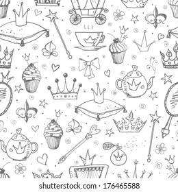 Seamless background with princess' accessories. 