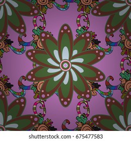 Seamless background. For print on fabric, textiles, wallpaper. Vintage retro style. Miles Fleur, ditsy ornament. Vector illustration. Cute floral pattern with buds chamomile flowers.