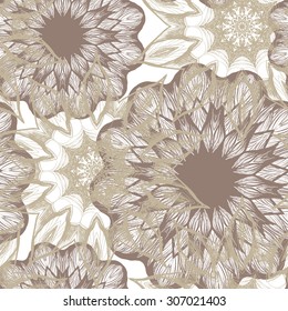 Seamless background with prints of pale brown and khaki flowers.