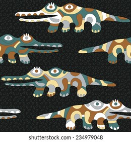 Seamless background with psychedelic crocodiles. EPS10 vector file organized in layers for easy editing.