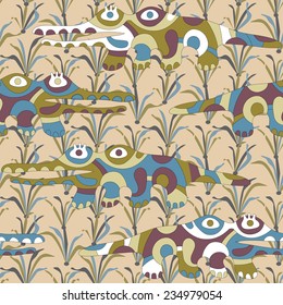 Seamless background with psychedelic crocodiles. EPS10 vector file organized in layers for easy editing.