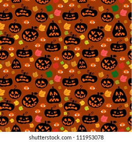 seamless background with pumpkin, spider and leaves,vector illustration