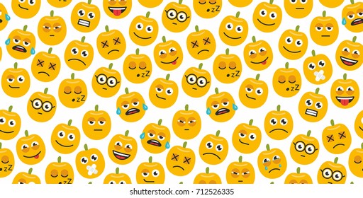 Seamless background of pumpkins emoticons