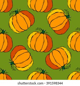 Seamless background with pumpkins. Halloween pattern, vector illustration