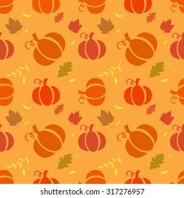 Seamless background with pumpkins on orange background. vector illustration