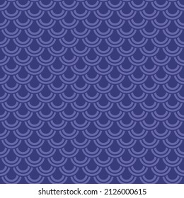 Seamless background purple fish scale pattern. Color trendy 2022 very peri. Design texture elements for fabric, tile, banner, card, cover, poster, backdrop, wall. Vector illustration.