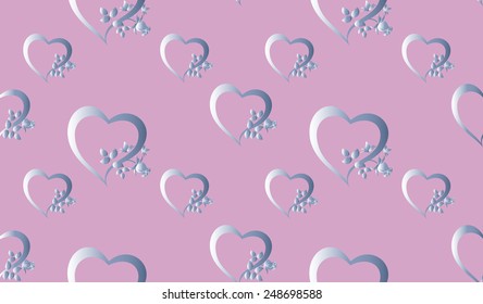 Seamless background with purple hearts and roses. EPS10 vector illustration.