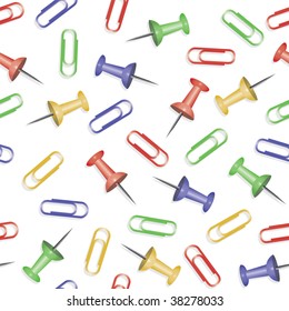 seamless background with pushpins and paper clips
