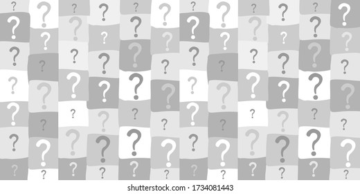 Seamless background with question signs. Too Many Questions. Quiz Background. AQ button. Asking questions. Ask for help. Closeup. Horizontal banner.  Vector illustration 