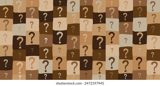 Seamless background with question signs. Too Many Questions. Quiz Background. AQ button. Asking questions. Ask for help. Closeup. Horizontal banner.  Vector illustration 
