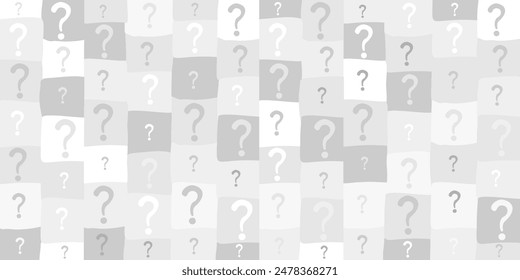 Seamless background with question signs. Too Many Questions. Quiz Background. AQ button. Asking questions. Ask for help. Closeup. Horizontal banner.  Vector illustration 