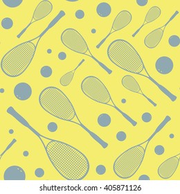 seamless background. Racket, ball on light yellow background.