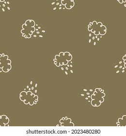 Seamless background rain cloud gender neutral pattern. Whimsical minimal earthy 2 tone color. kids nursery wallpaper or boho cartoon fashion all over print.