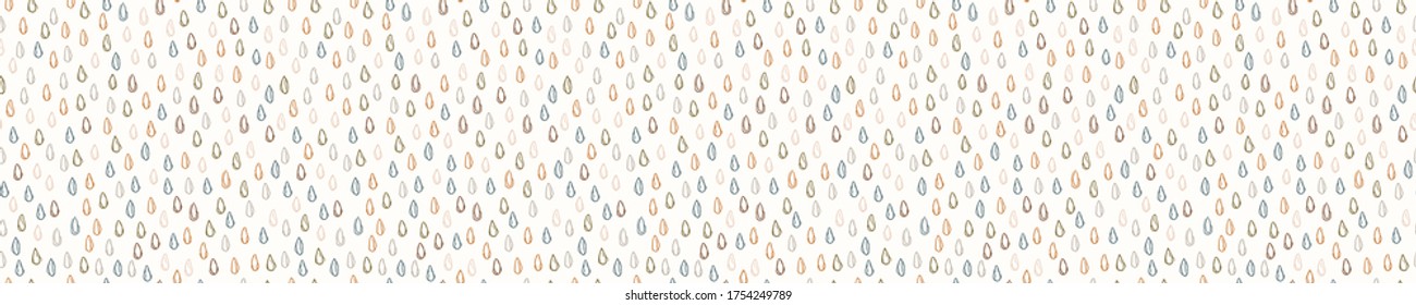 
Seamless background rain drop banner. Gender neutral baby border pattern. Simple whimsical minimal earthy 2 tone color. Kids nursery edging or boho nature fashion ribbon trim.