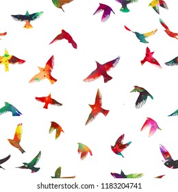 Seamless background of rainbow birds flying. Vector