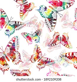 Seamless background rainbow butterflies. Vector illustration