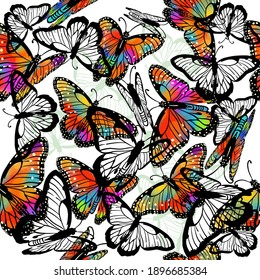 Seamless background rainbow butterflies. Vector illustration