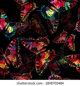 Mariposas arcoiris de fondo impecables. Ilustración del vector