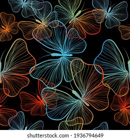 Seamless background rainbow butterflies. Vector illustration