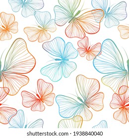 Seamless background rainbow butterflies. Vector illustration