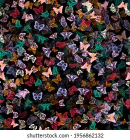 Seamless background rainbow butterflies. Vector illustration