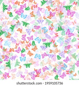 Seamless background rainbow butterflies. Vector illustration