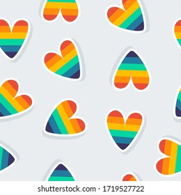 Seamless background with rainbow hearts. The concept of LGBTQ. Vector illustration with hearts, seamless pattern