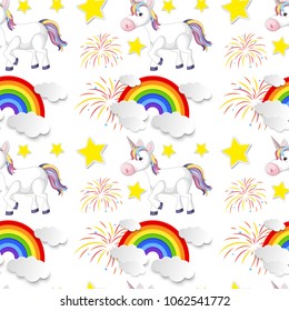 Seamless Background with Rainbow and Unicorn illustration