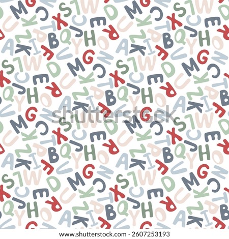seamless background with random scattered colorful letters