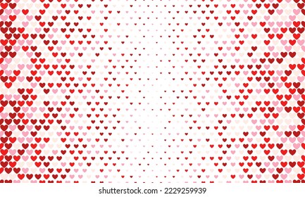 Seamless background with randomly colored red and pink hearts.  Halftone hearts pattern on transparent background.