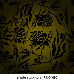 seamless background with randomly located black silhouettes of flowers